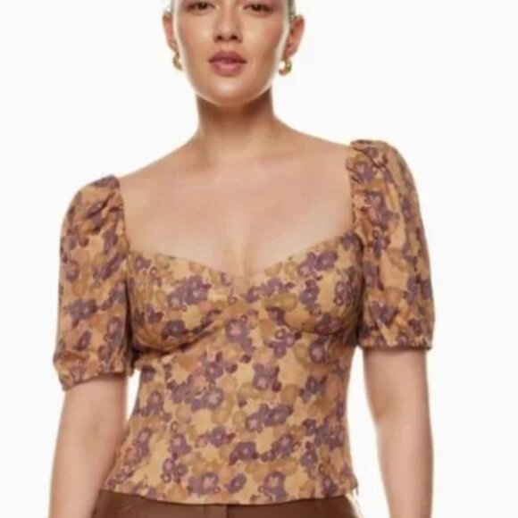 Aritzia Wilfred Novella Short Sleeve Blouse Sandy Beige Mauve NWT Small Cropped - Picture 1 of 14